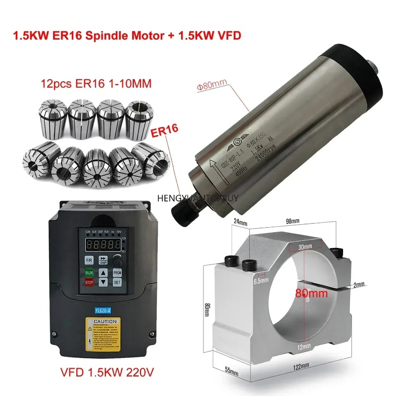 Er20 Collet Chuck Spindle Motor 220V - Luftgekühlter 800W 1500W 2200W Spindelmotor-Kit 2,2KW