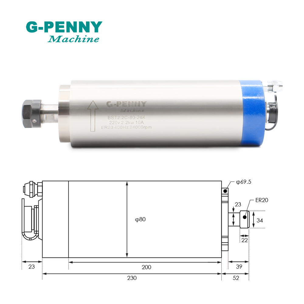 G-PENNY 2,2kW ER20 Wassergeküh – 2.2Kw Water Cooled Spindle Kit Vfd Bewertung und Preis