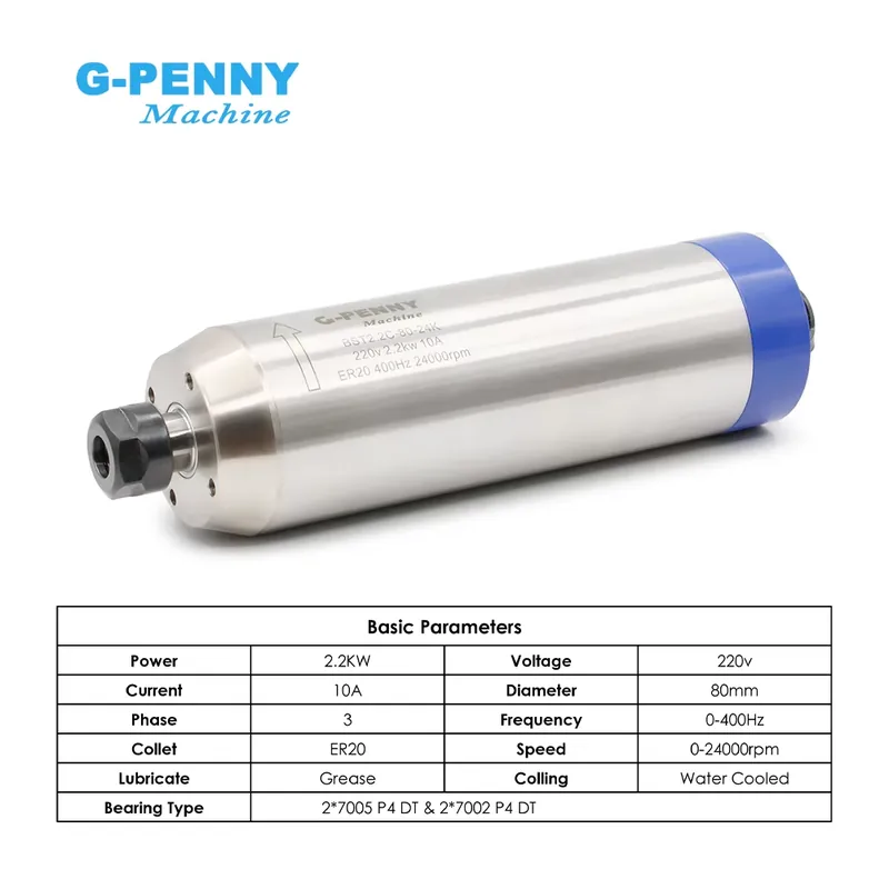 G-penny 2,2KW ER20 D80 Holzbea – 2.2Kw Water Cooled Spindle Kit Vfd Bewertung und Preis