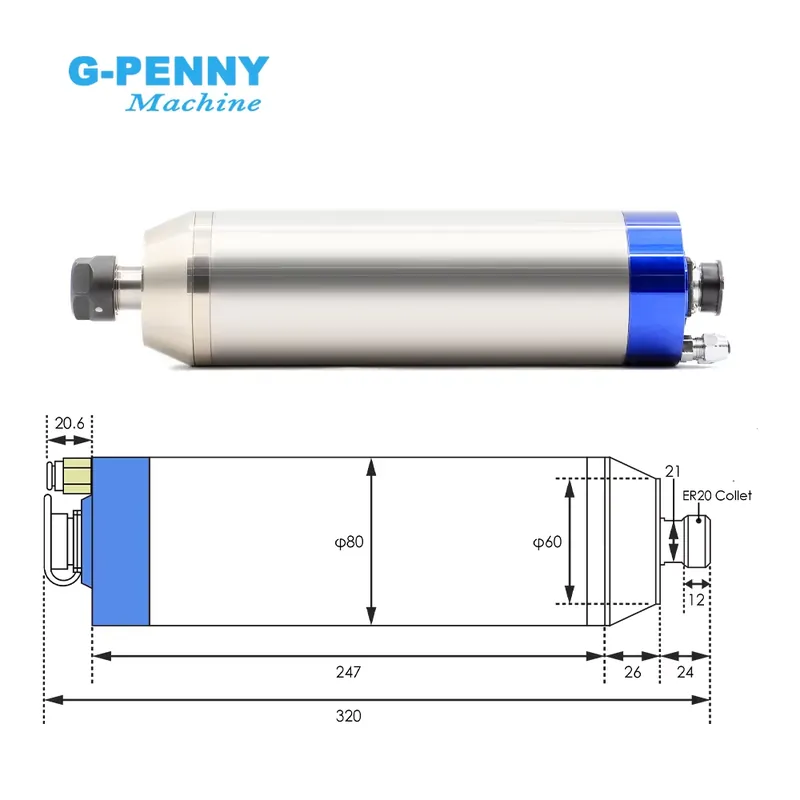 G-Penny 2,2kW ER20 D80 12000rp – 2.2Kw Water Cooled Spindle Kit Vfd Bewertung und Preis